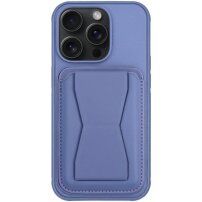 Usnjen ovitek z žepom za kartico in preklopnim stojalom za iPhone 13 Pro Max - vijoličen