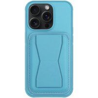 Usnjen ovitek z žepom za kartice in preklopnim stojalom za iPhone 14 Pro Max - moder