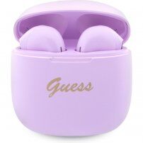 Brezžične slušalke Guess True Wireless Script Logo za naprave Apple - vijolične