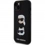 Karl Lagerfeld Silikonski ovitek Karl and Choupette Heads za iPhone 15 Plus - črn
