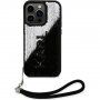 Karl Lagerfeld Sequins Reverzibilna ovitek z dvostranskimi bleščicami za iPhone 15 Pro Max - črno-srebrna