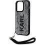 Karl Lagerfeld Sequins Reverzibilna ovitek z dvostranskimi bleščicami za iPhone 15 Pro Max - črno-srebrna