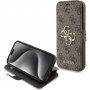 Guess 4G Metal Logo flip ovitek za iPhone 15 - rjava