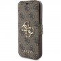 Guess 4G Metal Logo flip ovitek za iPhone 15 - rjava