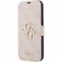 Guess 4G Metal Logo flip ovitek za iPhone 15 - roza
