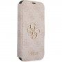 Guess 4G Metal Logo flip ovitek za iPhone 15 - roza