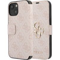 Guess 4G Metal Logo flip ovitek za iPhone 15 - roza