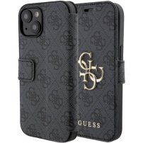 Guess 4G Metal Logo flip ovitek za iPhone 15 - siva