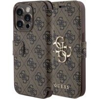 Guess 4G Metal Logo flip ovitek za iPhone 15 Pro - rjava