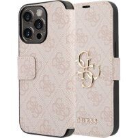 Guess 4G Metal Logo flip ovitek za iPhone 15 Pro Max - roza