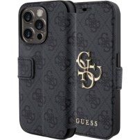 Guess 4G Metal Logo flip ovitek za iPhone 15 Pro Max - siva