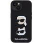 Karl Lagerfeld Silikonski ovitek Karl and Choupette Heads za iPhone 15 Plus - črn