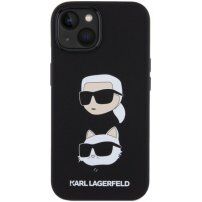 Karl Lagerfeld Silikonski ovitek Karl and Choupette Heads za iPhone 15 Plus - črn