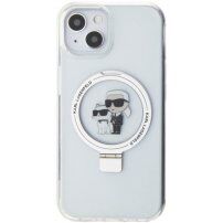 Karl Lagerfeld Ringstand Karl and Choupette ovitek s preklopnim stojalom in MagSafe za iPhone 15 Plus - jasno