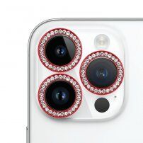 Kaljeno steklo s kamenčki za zaščito leč zadnjega fotoaparata za iPhone 15 Pro / 15 Pro Max - rdeče
