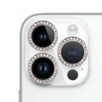 Kaljeno steklo s kamenčki za zaščito leč zadnjega fotoaparata za iPhone 15 Pro / 15 Pro Max - srebro