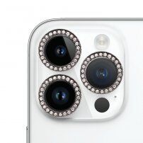 Kaljeno steklo s kamenčki za zaščito leč zadnjega fotoaparata za iPhone 15 Pro / 15 Pro Max - črna