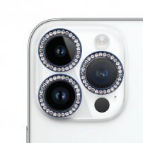 Kaljeno steklo s kamenčki za zaščito leč zadnjega fotoaparata za iPhone 15 Pro / 15 Pro Max - modro
