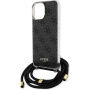 Guess 4G IML Printed Crossbody Case z vrvico za iPhone 15 Pro Max - siva