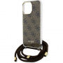 Guess 4G IML Printed Crossbody etui z vrvico za iPhone 15 Pro Max - rjav
