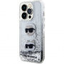 Karl Lagerfeld Liquid Glitter Karl and Choupette Head Cover za iPhone 15 Pro Max - srebrna