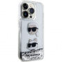 Karl Lagerfeld Liquid Glitter Karl and Choupette Head Cover za iPhone 15 Pro Max - srebrna