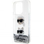 Karl Lagerfeld Liquid Glitter Karl and Choupette Head Cover za iPhone 15 Pro Max - srebrna