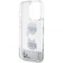 Karl Lagerfeld Liquid Glitter Karl and Choupette Head Cover za iPhone 15 Pro Max - srebrna