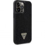 Guess Rhinestones Triangle Metal Logo ovitek, posut s kristali za iPhone 15 Pro Max - črna