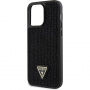 Guess Rhinestones Triangle Metal Logo ovitek, posut s kristali za iPhone 15 Pro Max - črna