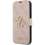 Guess 4G Metal Logo flip ovitek za iPhone 15 Pro - roza