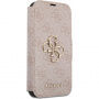 Guess 4G Metal Logo flip ovitek za iPhone 15 Pro - roza