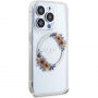 Guess Flowers Ring Glossy Logo ovitek z MagSafe za iPhone 14 Pro Max - prozoren