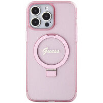 Guess Ring Stand Glitter Glitter Cover s preklopnim stojalom in MagSafe za iPhone 15 Pro Max - roza