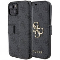Guess 4G Metal Logo flip ovitek za iPhone 15 Plus - siva