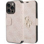 Guess 4G Metal Logo flip ovitek za iPhone 15 Pro - roza
