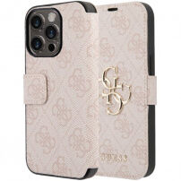 Guess 4G Metal Logo flip ovitek za iPhone 15 Pro - roza