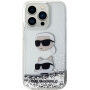 Karl Lagerfeld Liquid Glitter Karl and Choupette Head Cover za iPhone 15 Pro Max - srebrna