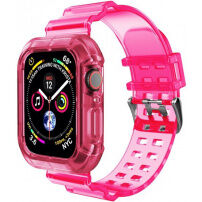 Trpežna torbica s prozornim trakom za Apple Watch 41mm / 40mm / 38mm - neonsko rožnata