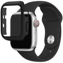 Silikonski trakec z ovitkom s kaljenim steklom za Apple Watch 38mm - črna