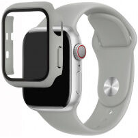 Silikonski trakec z ovitkom s kaljenim steklom za Apple Watch 38mm - siva