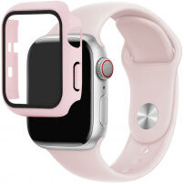 Silikonski trakec z ovitkom s kaljenim steklom za Apple Watch 38mm - stara roza