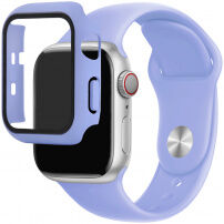 Silikonski trakec z ovitkom s kaljenim steklom za Apple Watch 38mm - vijolična