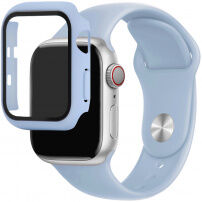 Silikonski trakec z ovitkom s kaljenim steklom za Apple Watch 42mm - svetlo modra