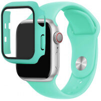 Silikonski trakec z ovitkom s kaljenim steklom za Apple Watch 38mm - turkizna