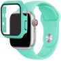 Silikonski trakec z ovitkom s kaljenim steklom za Apple Watch 42mm - turkizna