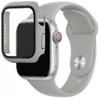 Silikonski trakec z ovitkom s kaljenim steklom za Apple Watch 41mm / 40mm - siva