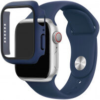 Silikonski trakec z ovitkom s kaljenim steklom za Apple Watch 41mm / 40mm - temno modra
