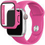 Silikonski trakec z ovitkom s kaljenim steklom za Apple Watch 45mm / 44mm - roza