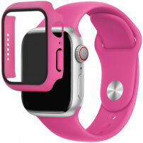 Silikonski trakec z ovitkom s kaljenim steklom za Apple Watch 45mm / 44mm - roza